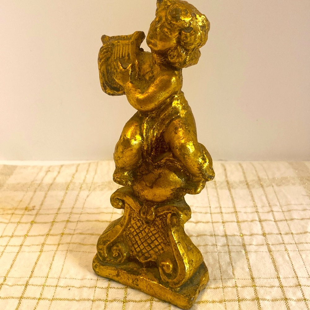 Vintage Angel With Harp small plastic statue made in Italy Plastic